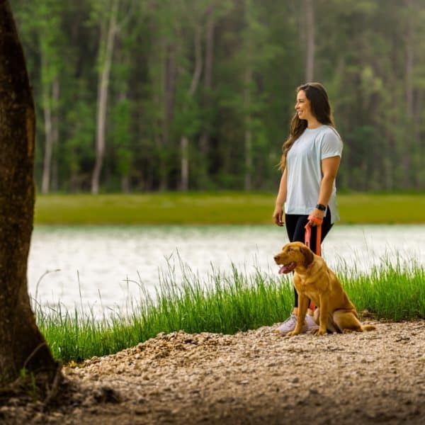Walking the dog around Mirror Lake